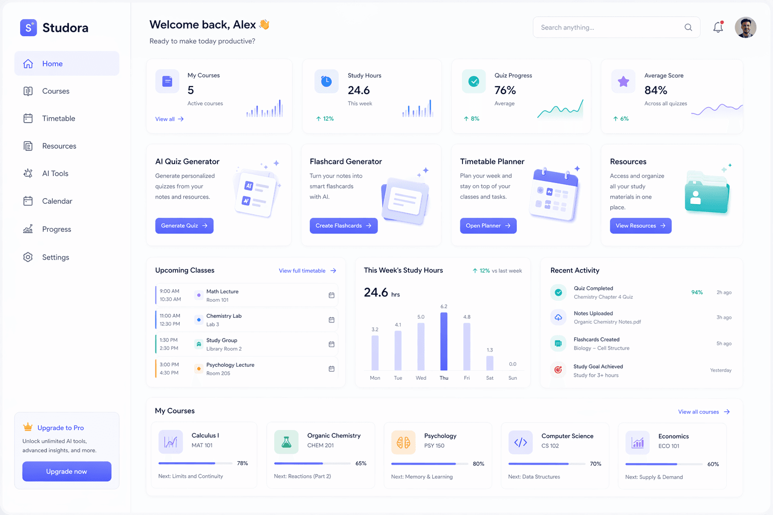 Studora dashboard preview